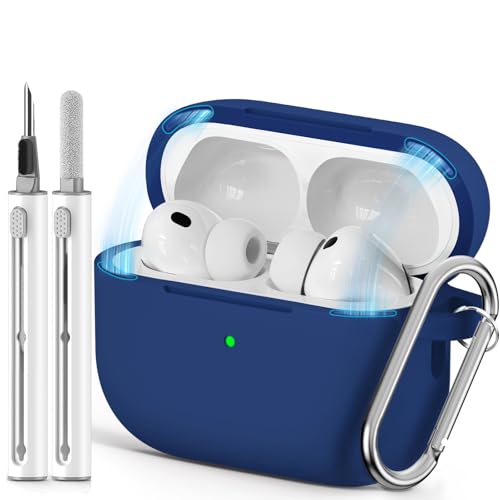 Image of Ljusmicker for AirPods Pro 3 Case 2025 with Cleaner Kit,Magnetic Blue | Soft Silicone Protective Cover for Apple AirPod Pro 3rd Generation Case with Keychain for Women Men,Shockproof,Magnetic