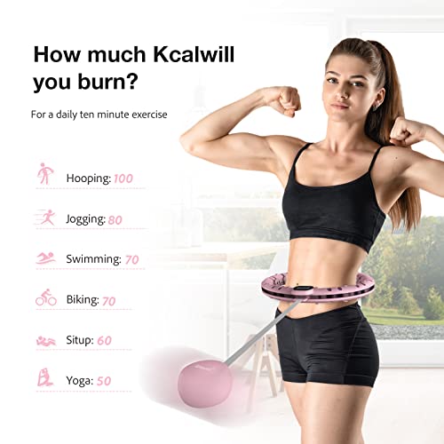 Foto von Tohoyard Hula Gewichteter Hoop Reifen Fitnessreifen für Erwachsene, intelligente Hoola-Übungsreifen mit 16 abnehmbaren Knoten das fettverbrennende Heimtraining von Frauen und Männern., Pink2469