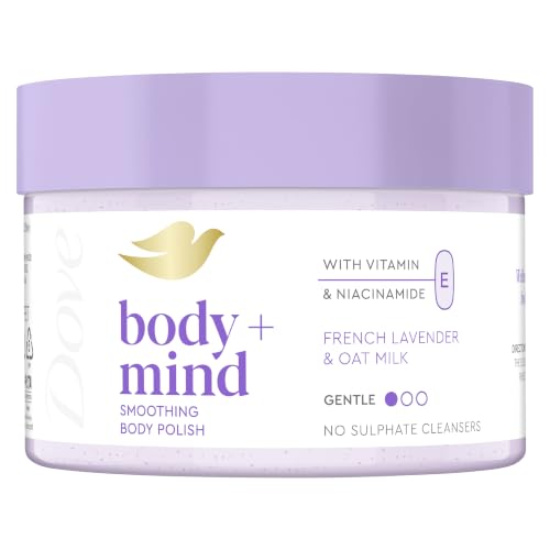 Dove Scrub Corpo Body + Mind Lavanda e Latte d'Avena Esfoliante 295 ml | Esfoliante Corpo con 20% di Glicerina, Niacinamide e Vitamina E per Pelle Liscia, Morbida ed Esfoliazione Delicata