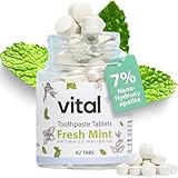 Vital Toothpaste Tabs with 7% Nano-Hydroxyapatite | Naturally Whitens + Remineralizes Teeth | Fluoride & Plastic Free | Combats Sensitivity | Travel & Eco Friendly | Fresh Mint | 62 Tablets (1 Month)