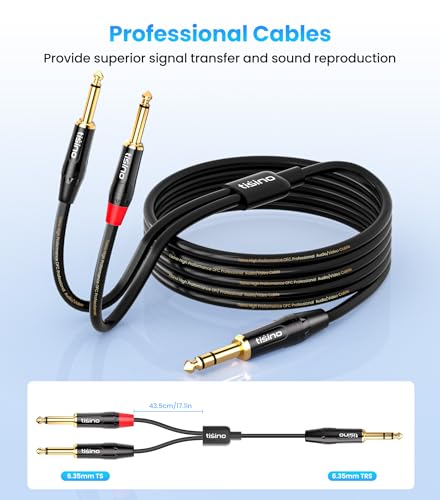 tisino 1/4 inch TRS Stereo to Dual 1/4 inch TS Mono Insert Cable Y-Splitter Stereo Breakout Cable Patch Cord - 10 feet