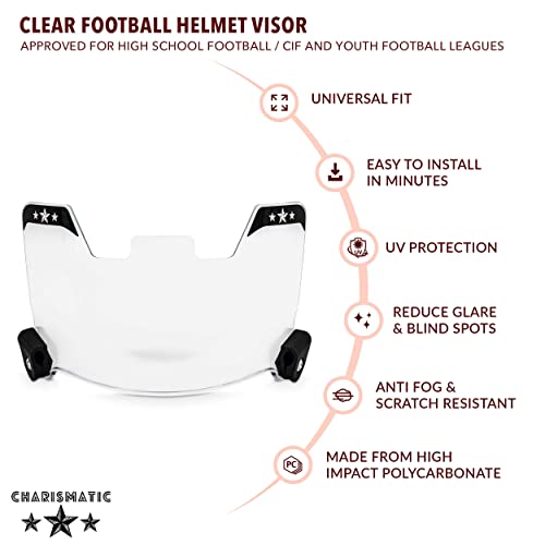 Charismatic Clear Football Visor - Football Visors For Helmet - Football Helmet Visor Approved For Youth Leagues & High School - Anti-Fog, Scratch Resistant Clear Visor Football Eye-Shield #TOP1