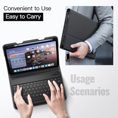 JETech Keyboard Case for iPad (A16) 11th/10th Generation (2025/2022) with Pencil Holder, Magnetic Detachable Bluetooth Wireless Keyboard, Soft TPU Back Stand Cover (Black) by JETech - Image 6