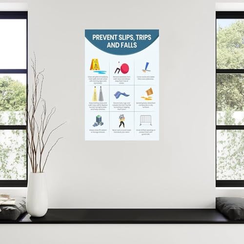 Health and Poster Slips Trips Falls Awareness Canvas Wall-Art Print for Workplace Office School Training Room(Framed,12x18inch(30x45cm)) [3]