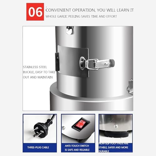 Electric Garlic Peeler Machine, Stainless Steel Commercial Peeler with Large Radiator, Removable for Easy Cleaning, High Efficiency for Restaurants, Canteens, Hotels