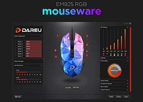 Screenshot of DAREU Mouseware software interface for EM925 RGB