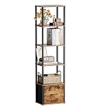 6-Tier Bookshelf with Drawer,Narrow Bookshelves Organizer,Floor Standing Ladder Shelf,Tall Bookcase for Small Space,Book shelf with Storage for Living Room, Bedroom, Office, Study Rustic Brown HBC505R