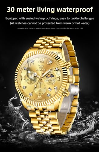 Image of OLEVS Mens Watches Chronograph Luxury Dress Moon Phase Quartz Stainless Steel Waterproof Luminous Business Calendar Wrist Watch