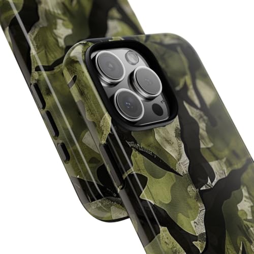 Coque iPhone 16 Pro Max brillante motif abstrait camouflage vert rigide