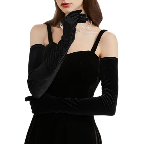 Super Long Opera Velvet Party Gloves 1920s Elbow Flapper Evening Banquet Gloves (Black)