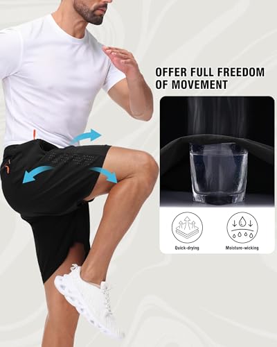 Zoofly Mens Workout Shorts Gym Athletic Shorts Dry Fit Running Fitness Men Short Loose Fit With Pockets Black-XL