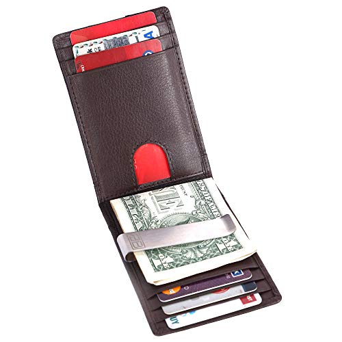 Image of Brooklyn Bridge Genuine Leather Money Clip Wallet for Men Nappa Brown - Premium Slim RFID Protected Leather Wallet with Cash Clip & Card Slots, Smart Front Pocket Design, Gift for Men
