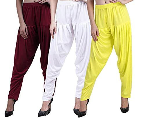 Image of CASUALS Women's Regular Fit Viscose Drawstring Patiala Harem Pants Combo Pack 3