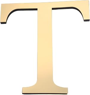 PATIKIL 7.87 Inch 3D Acrylic Alphabet Mirror Wall Stickers Letter t Self-Adhesive Home Decor Letter Sign Art Sticker Decal for DIY Home Decoration Light Gold