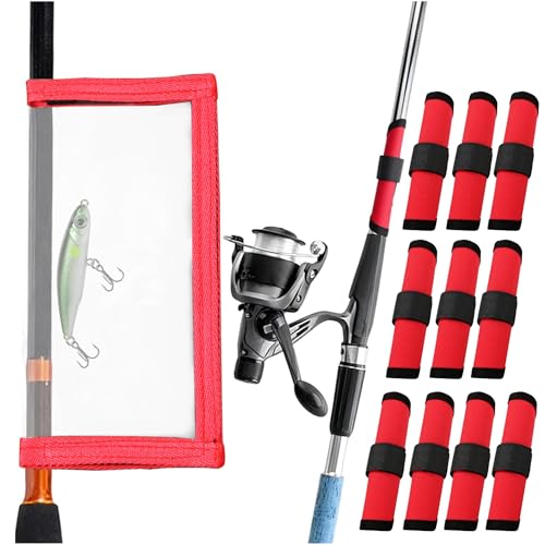 10 Pack Fishing Lure Covers,1 Pack Clear Fishing Bait Wraps,Lure Shield Fishing Lure Cover,Lure Wraps for Fishing Rod Fishing Hook Bait Covers (Red)