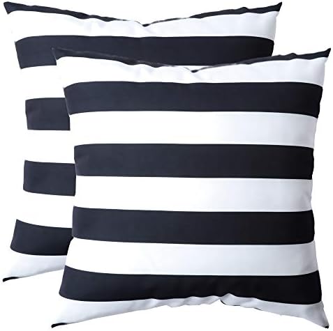 famibay Decorative Outdoor Waterproof Throw Pillow Covers, Pack of 2 All Weather Patio Cushion Case Pillow Covers for Patio Furniture Porch,Balcony,Tent,Couch Bench 18x18 Inch Black and White Striped