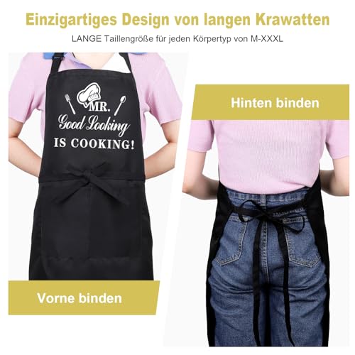 Livdouyu Lustige Kochschürze für Männer, Mr. Good Looking Is Cooking, professionelle Grillschürze, Chefkoch, Ehemann, Küchenschürze mit Doppeltasche, verstellbar, Vatertag, Geburtstagsgeschenk