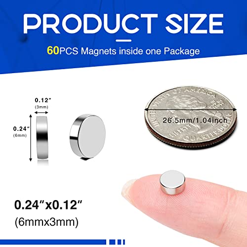 Image of 180PCS Small Round Magnets for Refrigerator, 6X3mm Multi-use Circle Button Tiny Rare Earth Magnet,Mini Neodymium Magnets for Whiteboard, Classroom, Office,Fridge