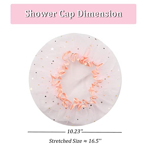 Shower Cap, Double Layer Waterproof Lace Hair Cap Reusable Plastic Elastic Bathing For Spa, Home, Hotel And Hair Salon (Pink) #TOP2