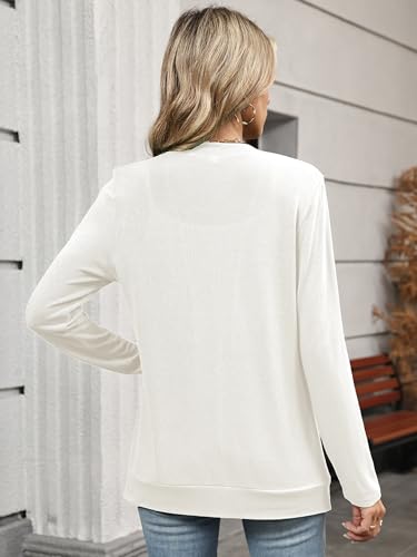 Heymoments Lightweight Cardigans for Women White Large Open Front Long Sleeve Summer Sweaters Loose V Neck Ladies Shrugs Causal Girls Bolero Soft Spring Fall Winter Tops Knitted Coat — view 4