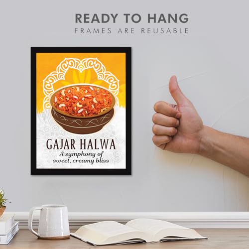 Image of Chaka Chaundh - Gajar halwa wall art poster frame Sweets Mithai shop and confectionery store wall art framed quotes decor item - Restaurant cafe food Deserts poster frame decoration items - 14 X 11 inches