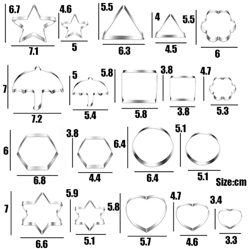 Mrcookie 19Pcs Geometric Basic Cookie Cutters Shapes For Kids,Biscuit Cutter Set,Star Flower Hexagon Round Heart Square Triangle Oval Stainless Steel Cookie Cutters For Baking. #TOP2