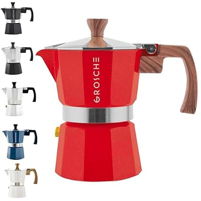 GROSCHE Milano Stovetop Espresso Maker Moka Pot 3 espresso Cup, 5 oz Red