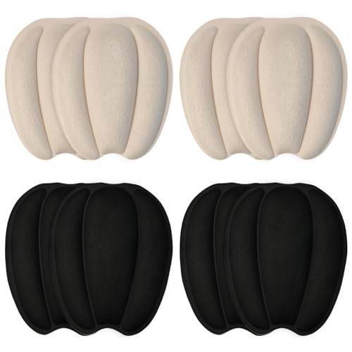 Ryetvok 4 Pairs Shoe Tongue Pads, Soft Suede Sponge Cushions for Loafers Boots Sneakers, Non-Slip Self-Adhesive Inserts for Too Big Shoes, Black & Apricot Pads for Women & Men