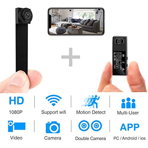 Hidden Spy Camera,1080P WiFi Mini Camera Portable Wireless Security Cameras Video Recorder IP Network Nanny Cam with DIY Interchangeable Lens/Motion Detection for Home Monitoring(Updated app)