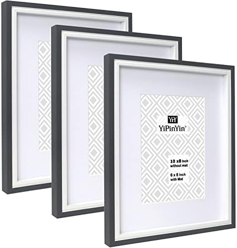 8x10 Inch Black & White TwoTone Photo Frames with Mount for 7 x 5'' 3 Packs, Wooden Boxed 5 x 7'' picture Frame With Glass Front for Tabletop or Wallmounted, Premium Modern Stylish Picture Frames