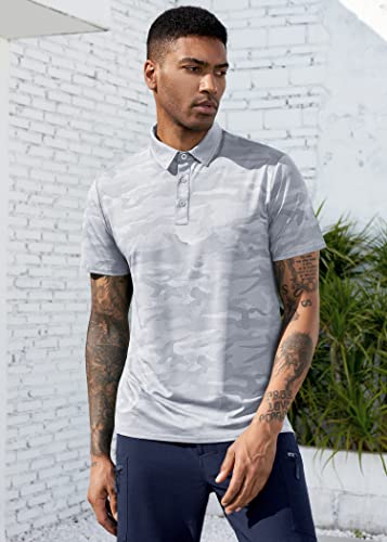 Derminpro Men's Slim Fit Moisture Wicking Short Sleeve Dry Fit Golf Polo Shirts White Camo Medium #TOP1