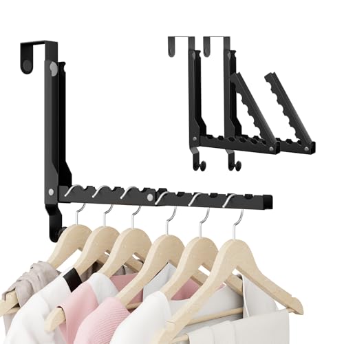 BAKON 2 Pack Heavy Duty Over the Door Hooks, Compact 10 Ridges Double Folding Over the Door Clothes Hanger, Space Saving Over the Door Drying Rack for Laundry Bedroom, Rustproof & Waterproof(Black)