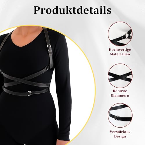 CJAPGJW Punk Leder Körperkette, Verstellbare Taillengürtel, Harness Damen Oberkörper, Modeaccessoire Geeignet Für Musikfestivals und Partys, Frauen Mädchen Cosplay Damen