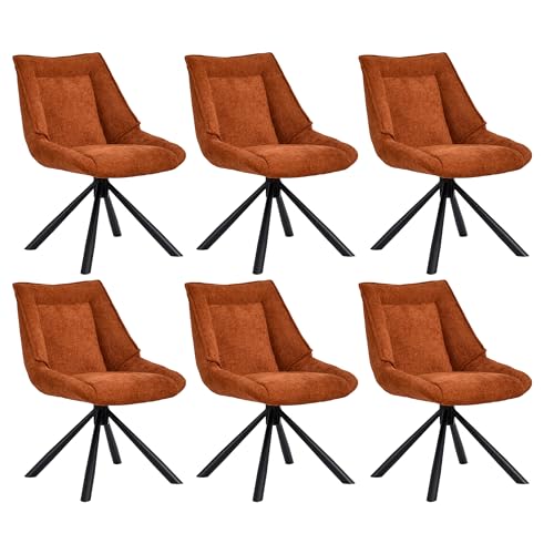 DUHOME Chaise à Manger Lot de 6 Fauteuil en Tissu Chenille Siège Pivotant 180° Réinitialisation Automatique pour Cusine Chambre Salon Bureau, Orange