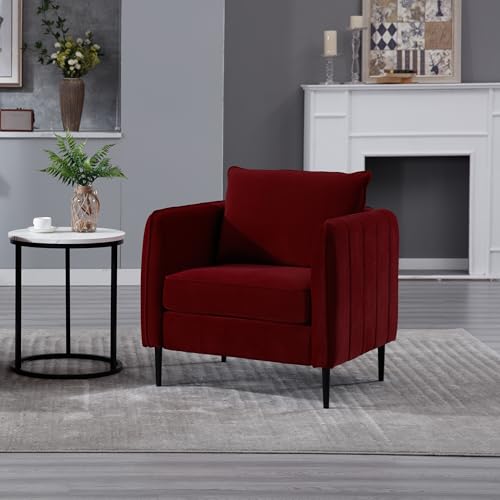 Sillón moderno terciopelo con estructura madera rojo miniatura 3