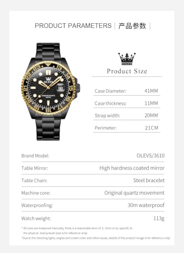 Image of OLEVS Mens Black Watches Classic Stainless Steel Analog Male Watch Waterproof Luminous Date Luxury Business Wrist Watch for Male Set