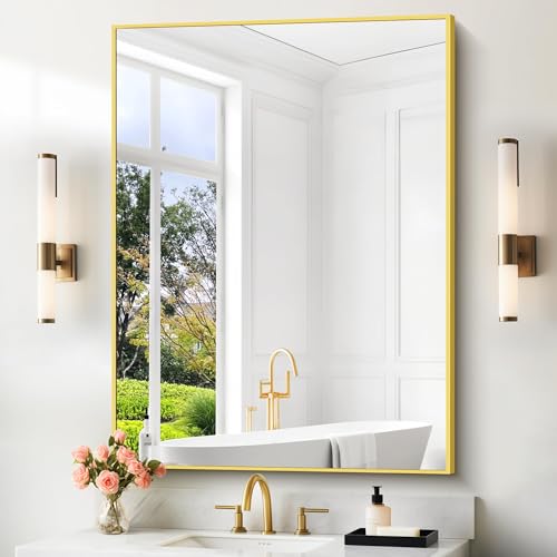 Image of COFENY 36x55inch Bathroom Mirror, Gold Rectangle Mirror with Thin Metal Frame, Large Rectangular Wall Mirror for Bathroom, Living Room, Hair Salon, Big Farmhouse Mirror Hang Horizontal /Vertical