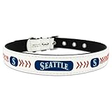 MLB Seattle Mariners Classic Leather Baseball Dog Collar (Large)