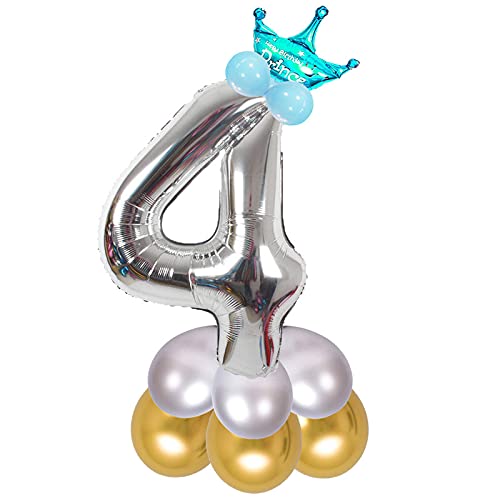 Image of Blue 32 Inches Numbers 4 Shape Large Big Foil Helium Balloons For Party Decorations In Happy Birthday Anniversary Office Items Materials Set Pack, Pack Of 13