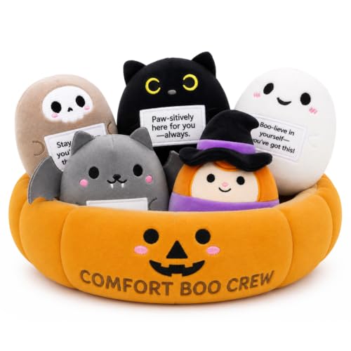 Image of Halloween Stuffed Animal - Emotional Support Plush Set with Pumpkin Basket