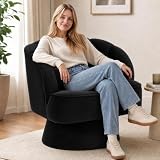 360° Drehbarer Loungesessel – Moderner Barrel Akzentstuhl mit Armlehnen, gestreifter Rückenlehne & weicher Samtpolsterung, komfortabel für Wohnzimmer, Schlafzimmer oder Leseecke – Velvet | Black