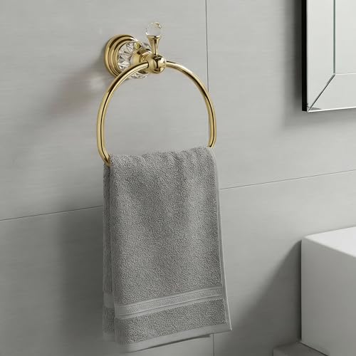 AIRBATH Gold Towel Ring,Crystal Hand Towel Holder Bathroom,Polished Hand Towel Ring Round Rack Wall Mounted Bling Bathroom Accessories by AIRBATH - Used condition - Image 3