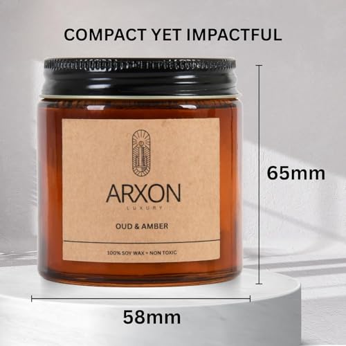 Image of Arxon Aromatherapy Soy Wax Scented Candle | Sleep /Destress - Focus /Meditate - Relax /Calm - Refresh /Rejuvenate | 100g Each, 30Hrs Burn Time | Corporate Gifting Oud Amber Scent