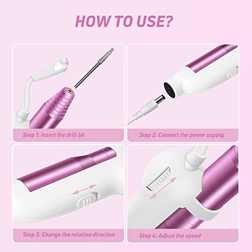 Portable Electric Nail Drill Set With Led Lights, Professional Compact Electrical Efile Nail File Kit With 6 Drill Bits For Acrylic Gel Nails, Manicure Pedicure Polishing Shape Tools For Home Salon #TOP5