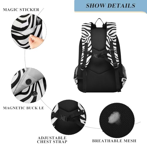 Zebra Stripe Black White Kids School Backpack for Boys Girls, 17 Inches, Elementary Backpack, Backpacks for Travel, Age 6-123