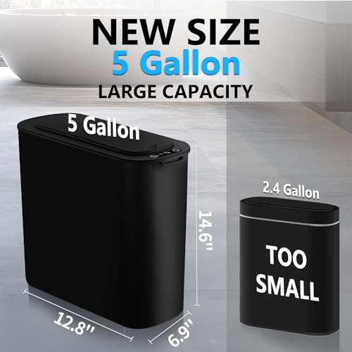 tipgo 5 gallon motion senor bathroom trash can with lid automatic garbage can touchless smart plastic waste basket for narrow spaces bathroom office bedroom living room black