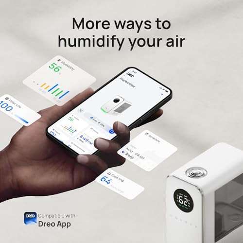 Image of DREO Humidifiers for Bedroom, Top-filled Smart Quiet Cool Mist Humidifiers for Large Room Home, Oil Diffuser & Nightlight, 50Hours Runtime for Indoor Plants, with Alexa /Google, Grey