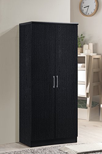 Hodedah 2 Door Wardrobe with Adjustable/Removable Shelves & Hanging Rod, Black