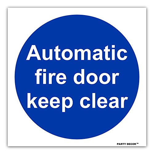 4 x safety sign - Automatic fire door keep clear - self adhesive weather proof vinyl sticker label - 10cm x 10cm (MPN5059)