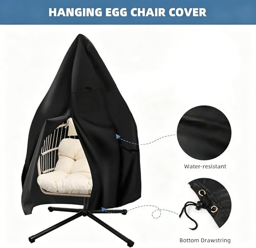 Goutime Hängender Eierstuhl mit Ständer und wasserdichter Abdeckung, Faltbarer Eierschaukelstuhl mit UV-beständigem Kissen, 204 kg Kapazität (Aprikosengrau, Egg Chair mit Ständer)